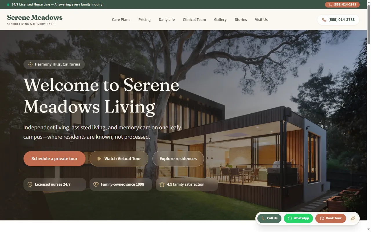 Serene Meadows — Senior Living & Memory Care | AR Webcrafts